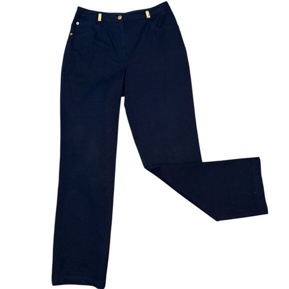 St. John Sport Navy Blue & Gold Accent Straight Leg 5-Pocket Pants Women's Sz 6 - Picture 1 of 9